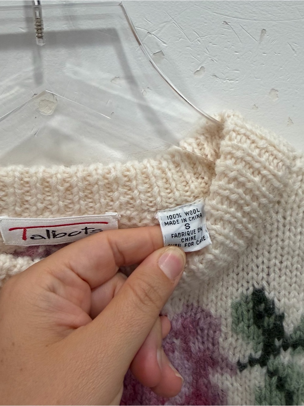 Vintage Talbots Chunky Knit Flower Embroidered Sweater 100% Wool Small Oversized - Picture 6 of 8